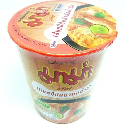 Miniatura 2 de Paquete de 3 tazas de fideos de arroz con fideos y camarones cremosos sabor Tom Yum de cocción rápida, taza de fideos instantáneos tailandeses