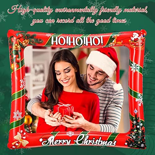 Christmas Inflatable Photo Booth Frame with 32 Pcs Photo Booth Props Christmas Party Props Picture Selfie Frame Xmas Holiday Family Decor Game Accessories Supplies