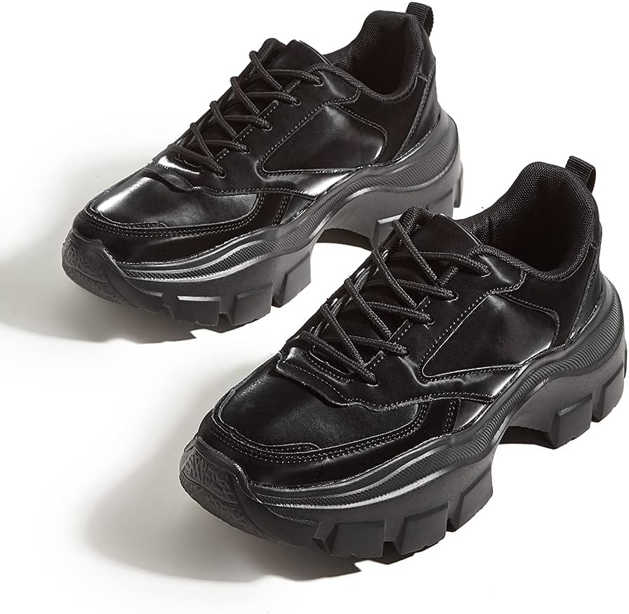 LUCKY STEP Women Chunky Platform Dad Colorblock White Neon Green Fuchsia Hologram Silver Casual Lace-Up Walking Sneakers - Image 9