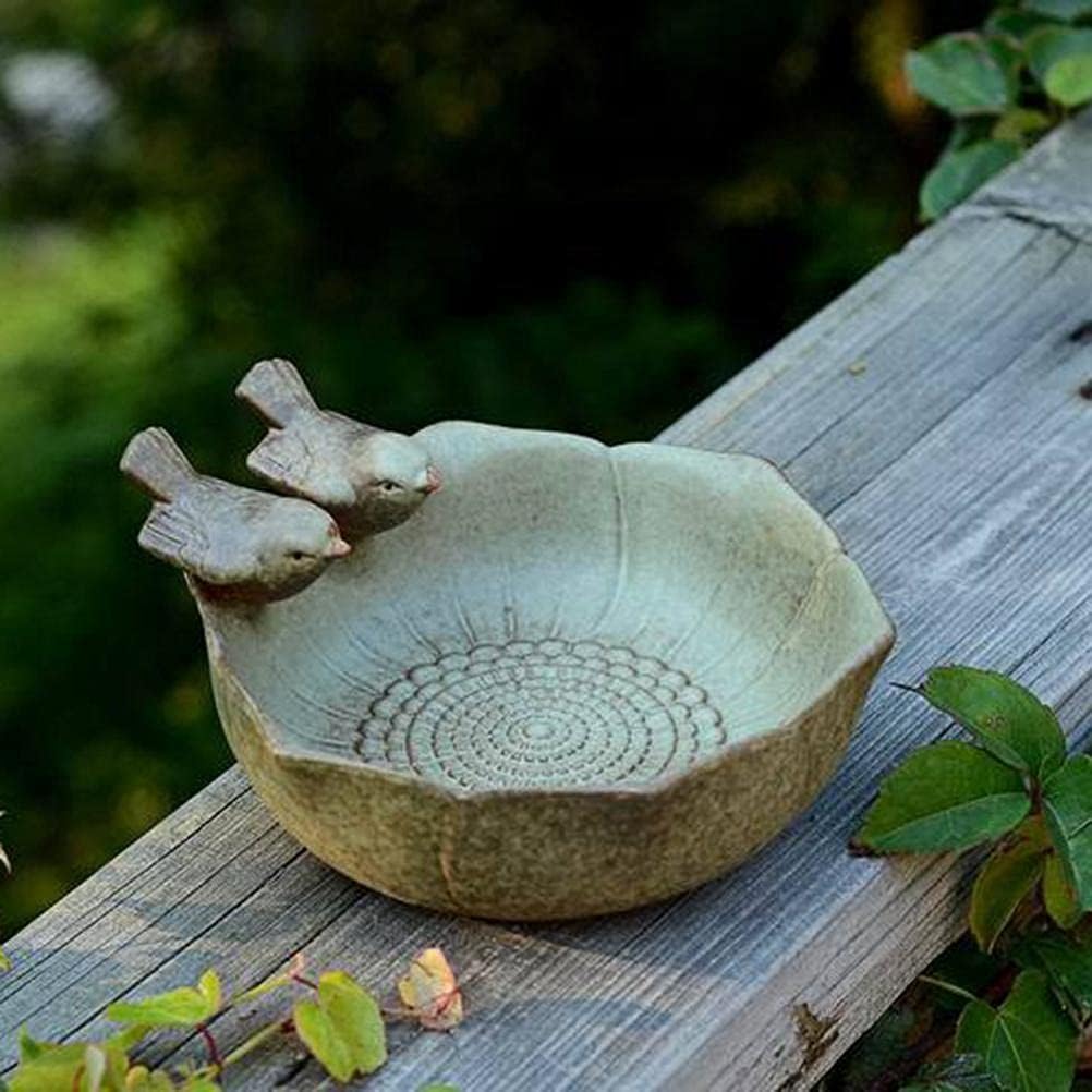 JTLB Bird Bath Ceramic Bowl Wild Finch Bird Feeder Water Baths for Garden Outside Yard Decor Bee Bird Accessories Green