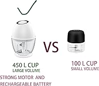 Vista 6 de Portable Electric Garlic Chopper, 450ML Large Volume Cordless Mini Food Processor with USB Charging,304 Stainless Steel Sharp Blades,for Onion