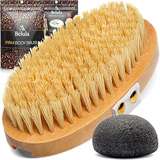 Belula 100% Vegan Dry Brushing Body Brush. Firm Dry Brush for Cellulite and Lymphatic. Brushes for Advanced Users. Exfoliating Skin Brush and Free Konjac Sponge, for a Softer, Glowing Skin