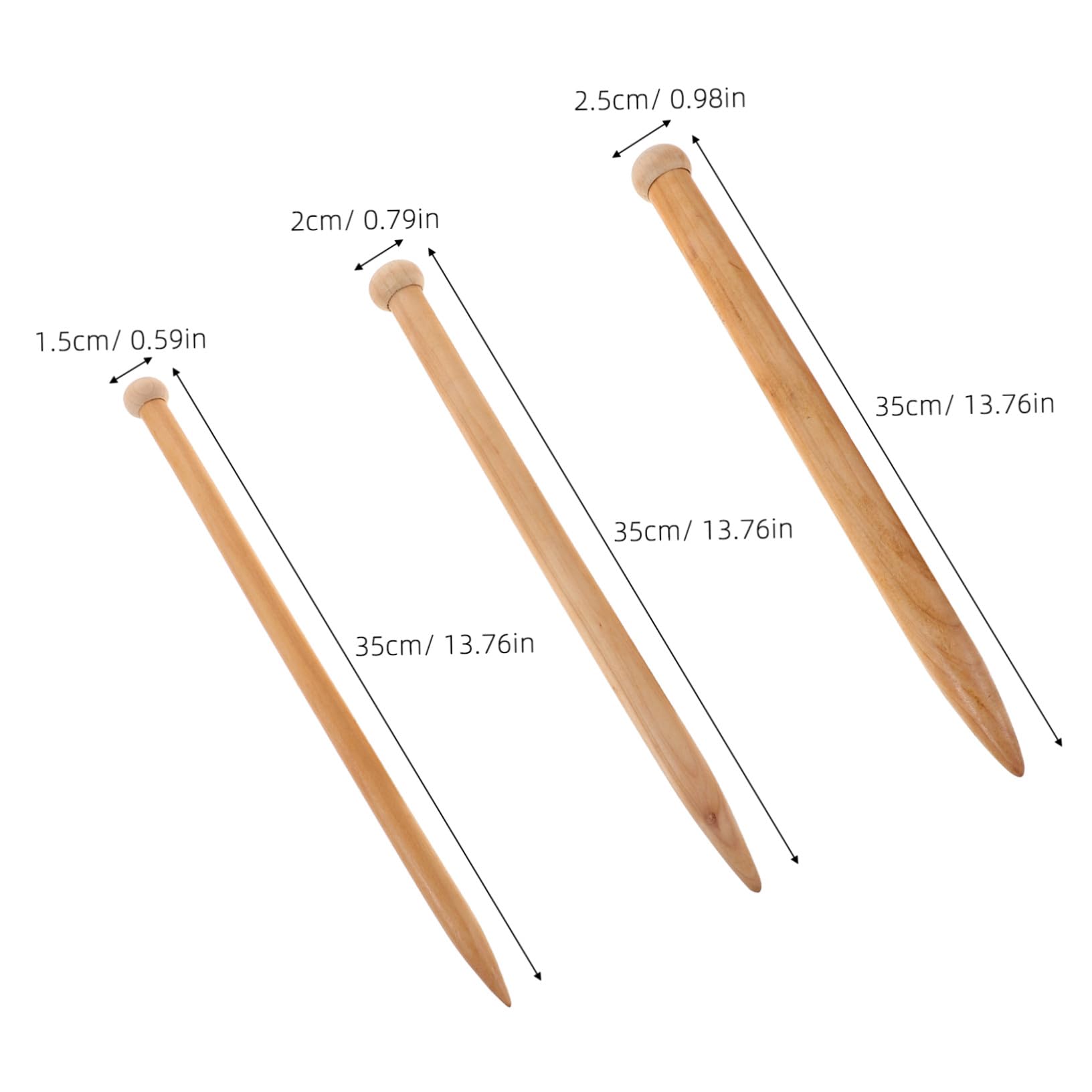 Agujas de Tejer Rectas Jumbo de Madera Beige, 6 Piezas | 35 Cm, Estructura Gruesa para Mantas E Hilo Grueso, Portátil y Resistente Flexión