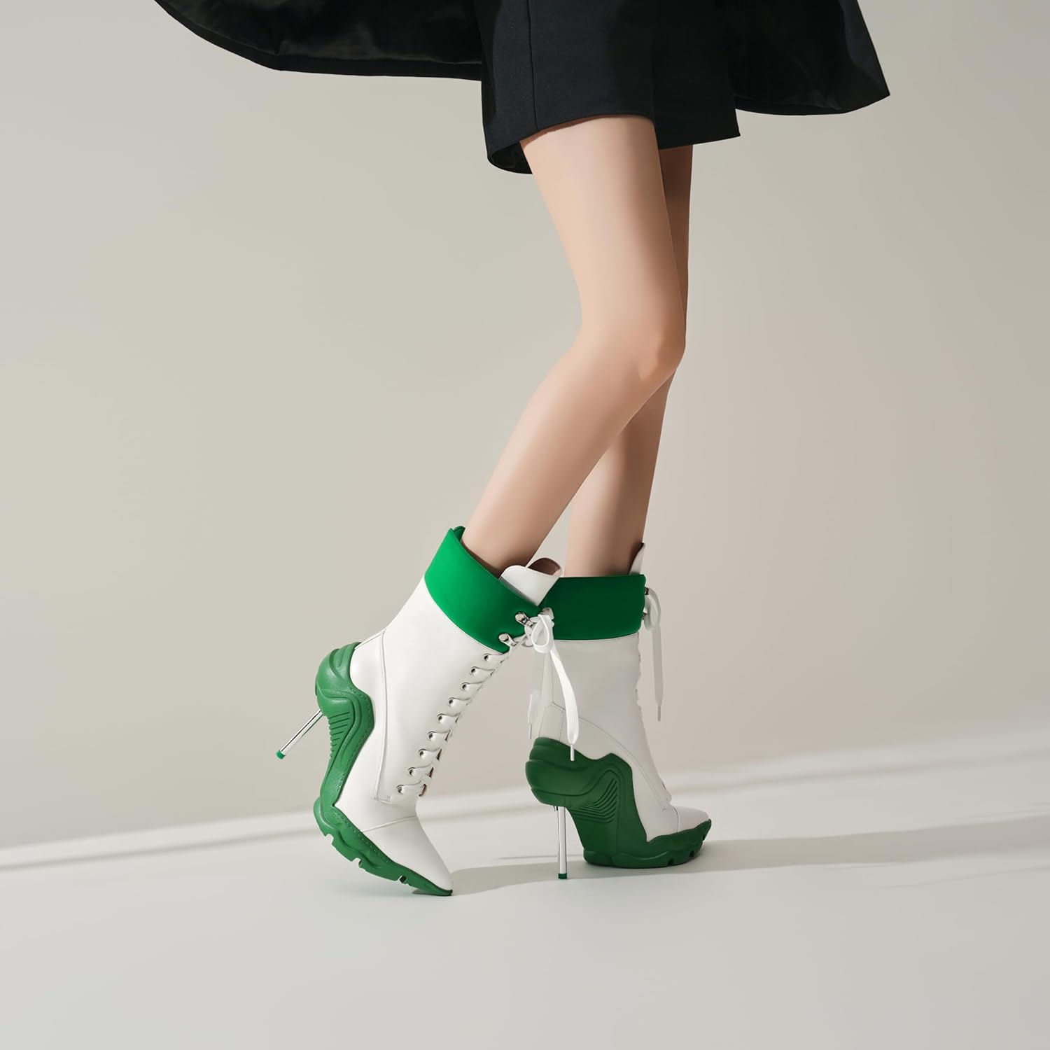 Tsrenlmln Women's Fashion Ankle Boots - 8cm metal Stiletto Heel, Pointed Toe, Contrast Color Boots for Casual & Party Wear