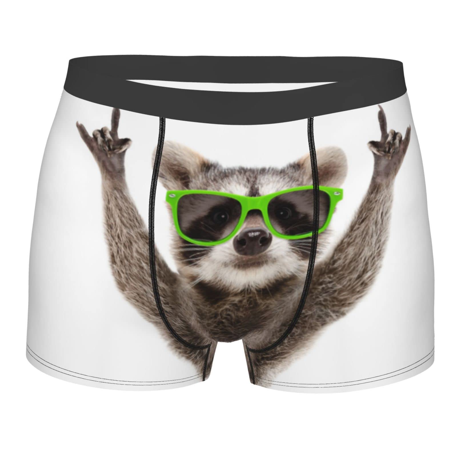 AOOEDM Raccoon Wearing Green Sunglasses Novelty Boxers Mens Funny Boxer Briefs Underwear Gifts for Men