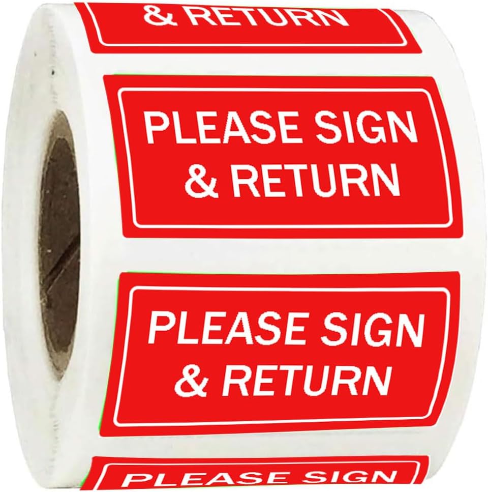 Hodmopli Please Sign & Return Alert and Instruction Labels 1.5"" x 0.75"" Patient Chart Labels Instruction Labels Medical Charts,Red 500Pcs/Roll
