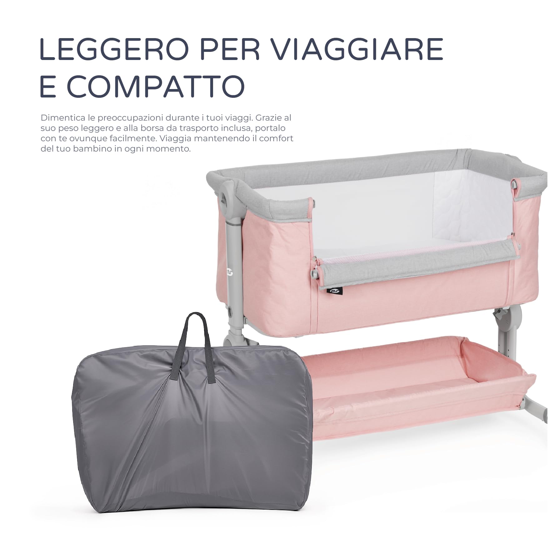 ms BabyWorld Co-sleeping Lettino Comfy - Lettino Co-sleeping Multi-altezza regolabile, reclinabile - Materasso incluso e include zanzariera di serie (Rosa)