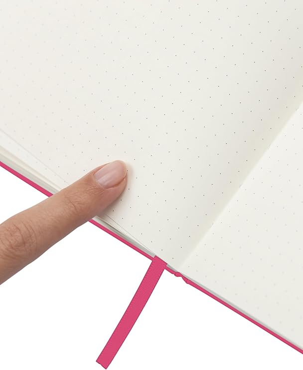 evelay Bullet Journal A5 Dotted Notebook with Faux Leather Hardback Cover and Premium 120gsm Thick Dot Grid Paper (128 Cream Pages, Cerise)