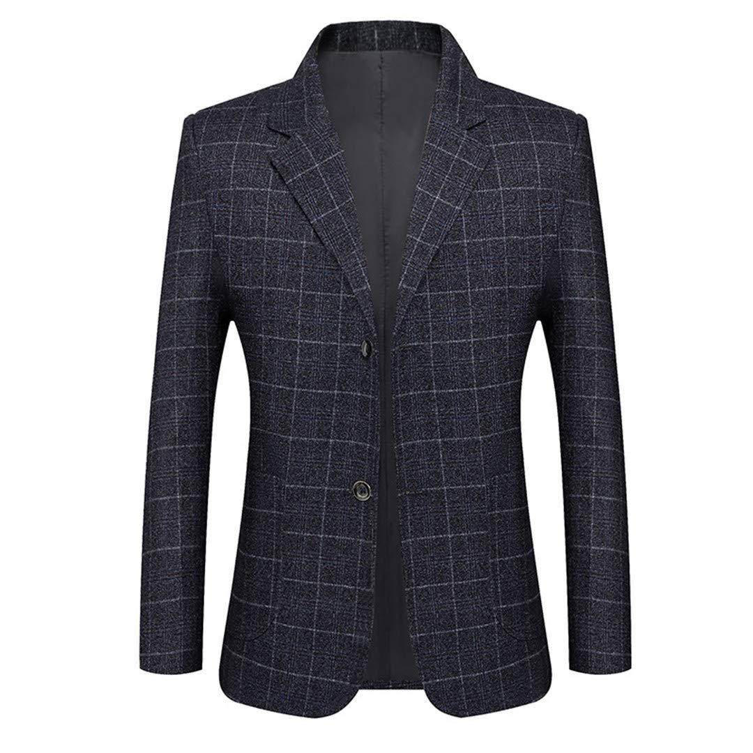 JUANFAQI Men's Comfortable Wild Formal Suit Spring Autumn Business Plaid Blazer Coat