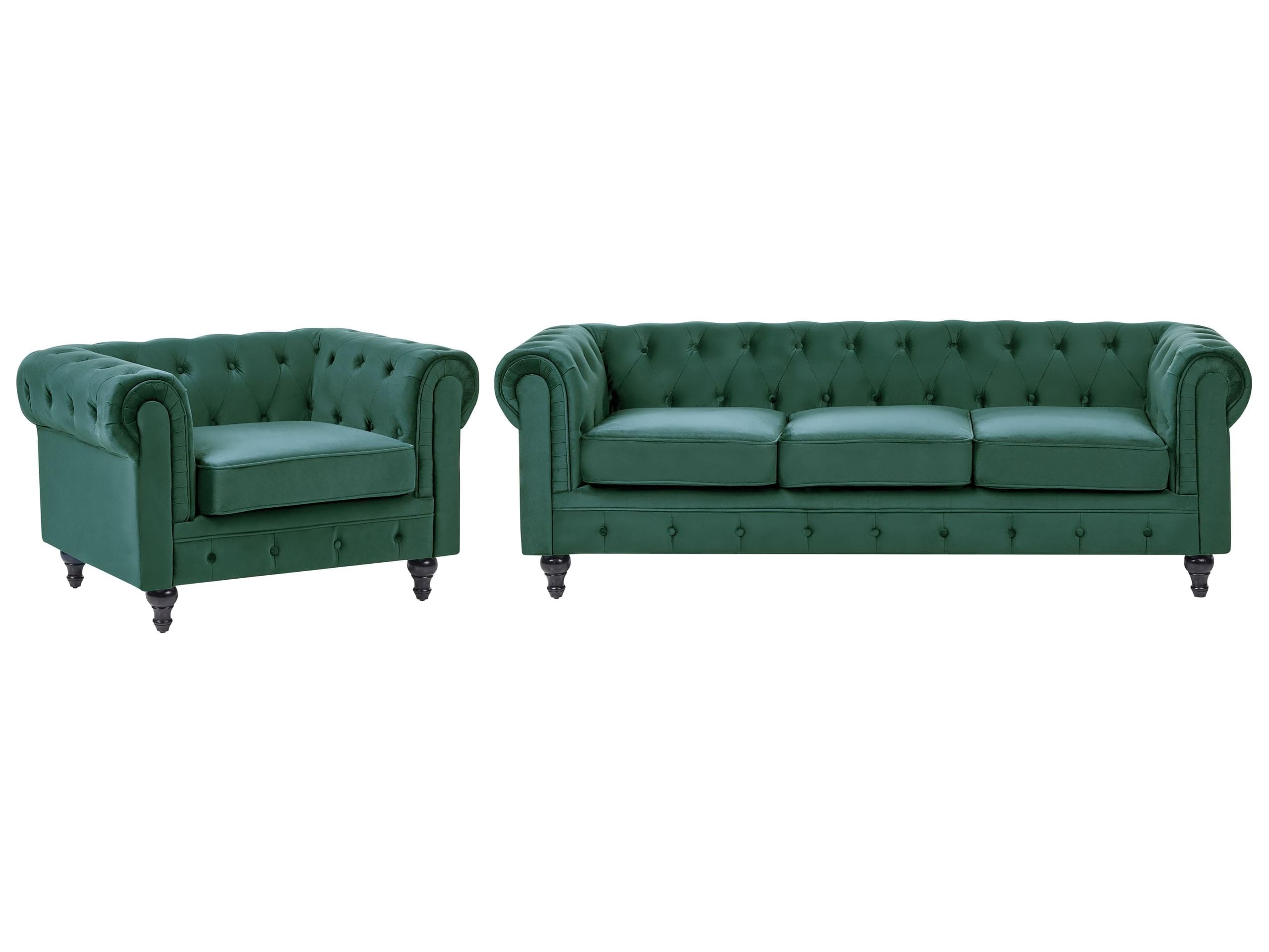 Wohnzimmer Set Sofa Sessel Samtstoff englischer Stil grün Chesterfield