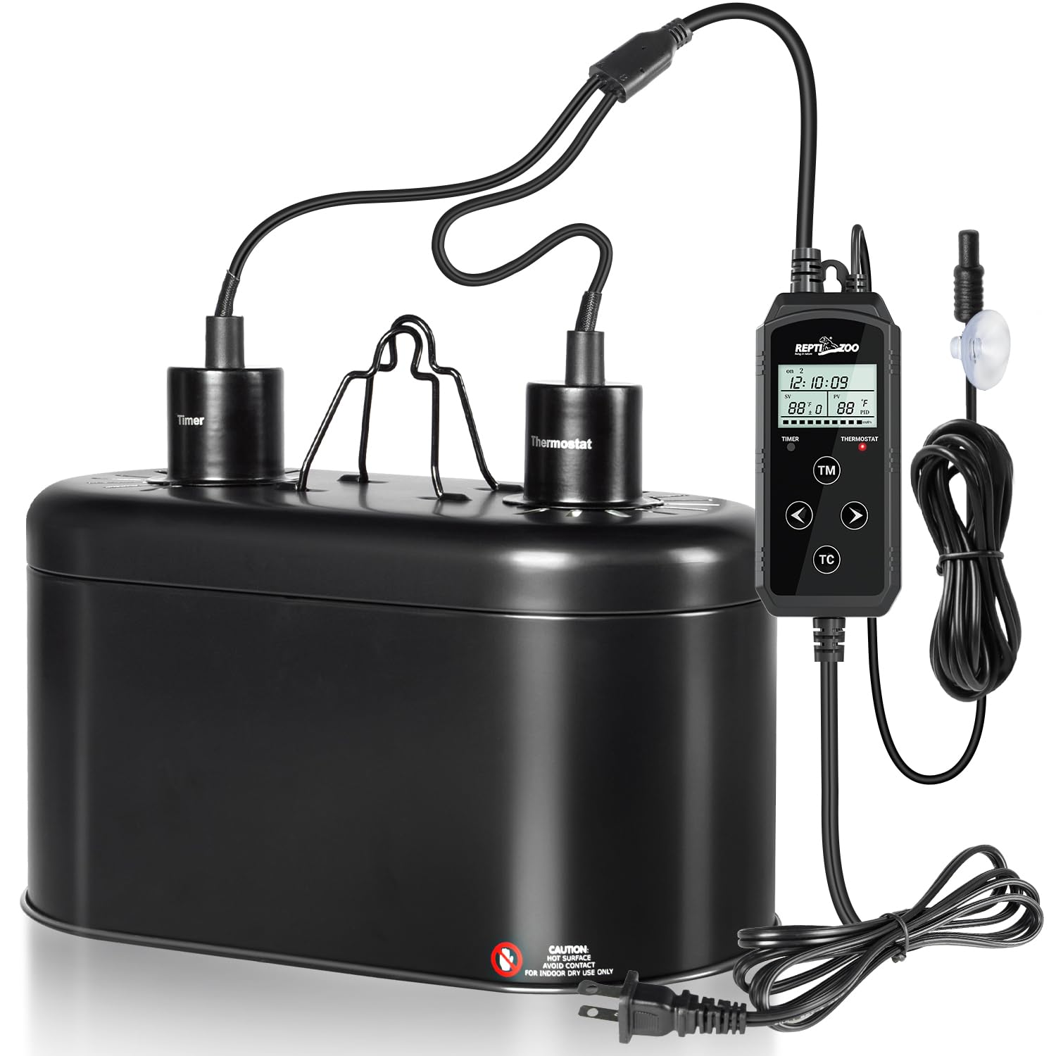 REPTI ZOO Reptile Light Fixture with Thermostat and Timer, Dual Deep Dome Fixture with PID Reptile Dimming Thermostat Switching Thermostat Heat Lamp Temperature Controller and Timing Function