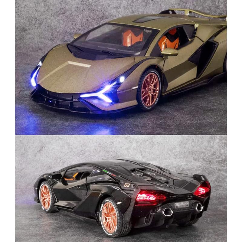 Image of New 1:24 Sian Diecast Alloy Metal Pull Back Car with Openable Doors Music Sound and Light Vehicle Toy Car for Kids Boys (Multicolor)