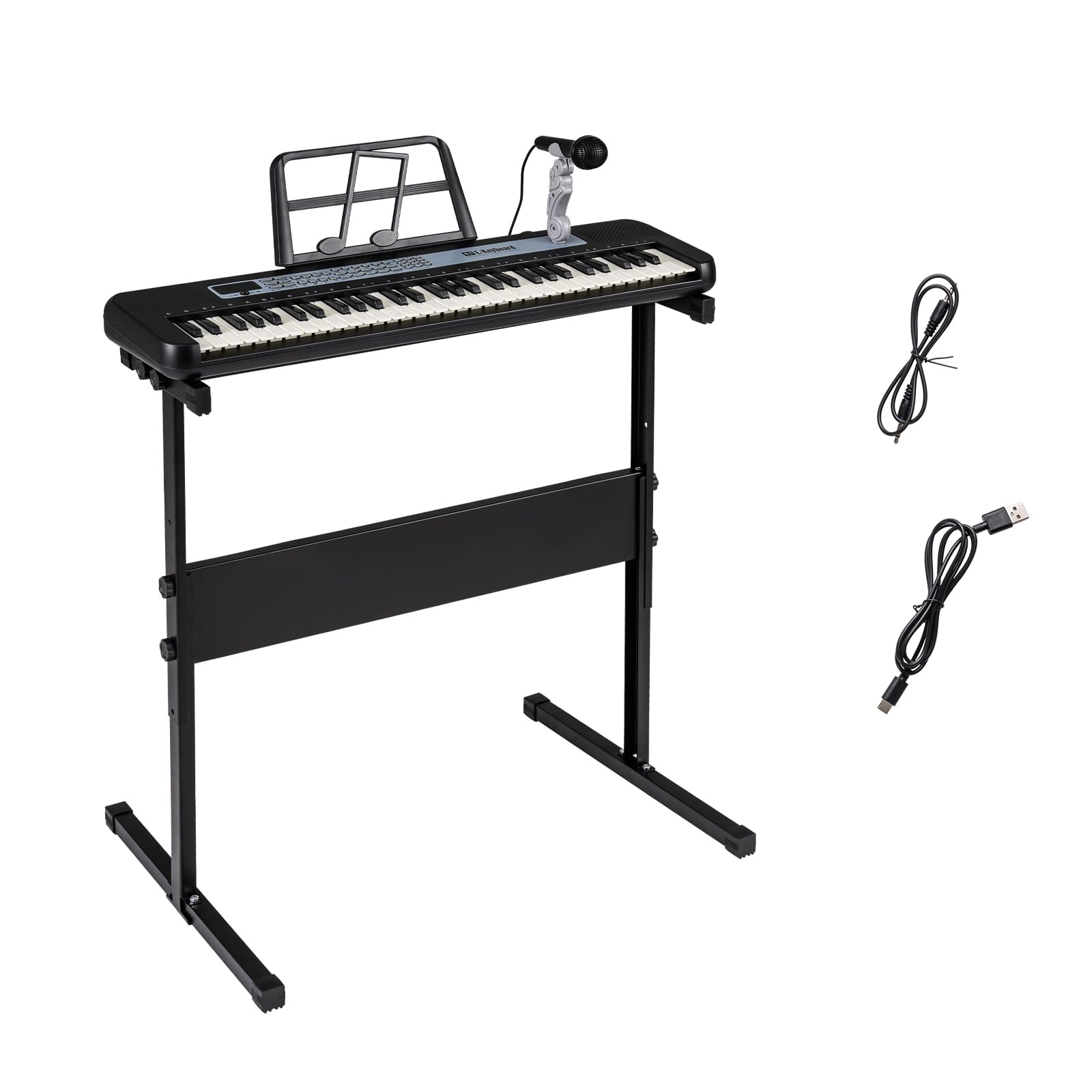 KOMFOTTEU Teclado Electrónico de 61 Teclas, Piano Digital con 200 Tonos, 200 Ritmos, Soporte Ajustable, Micrófono y Atril, Teclado Musical para Niños de 3+ Años (Negro)