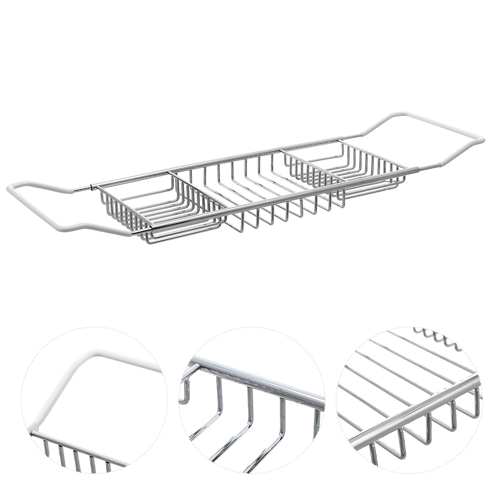 CRAFTHROU Bandeja Metálica Ajustable para Bañera de Acero Inoxidable Soporte Telescópico Multifuncional, Almacenamiento para Libros y Teléfonos en Baño, Plateado