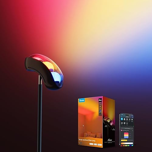 Govee Torchiere Floor Lamp with Matter, Alexa Compatible, RGBIC Warm Cool White Standing Lamp with 77 Scene Modes, Music Sync, 67" Modern Floor Lamps for Living Room Bedroom, Black, 172 ft² Light Area