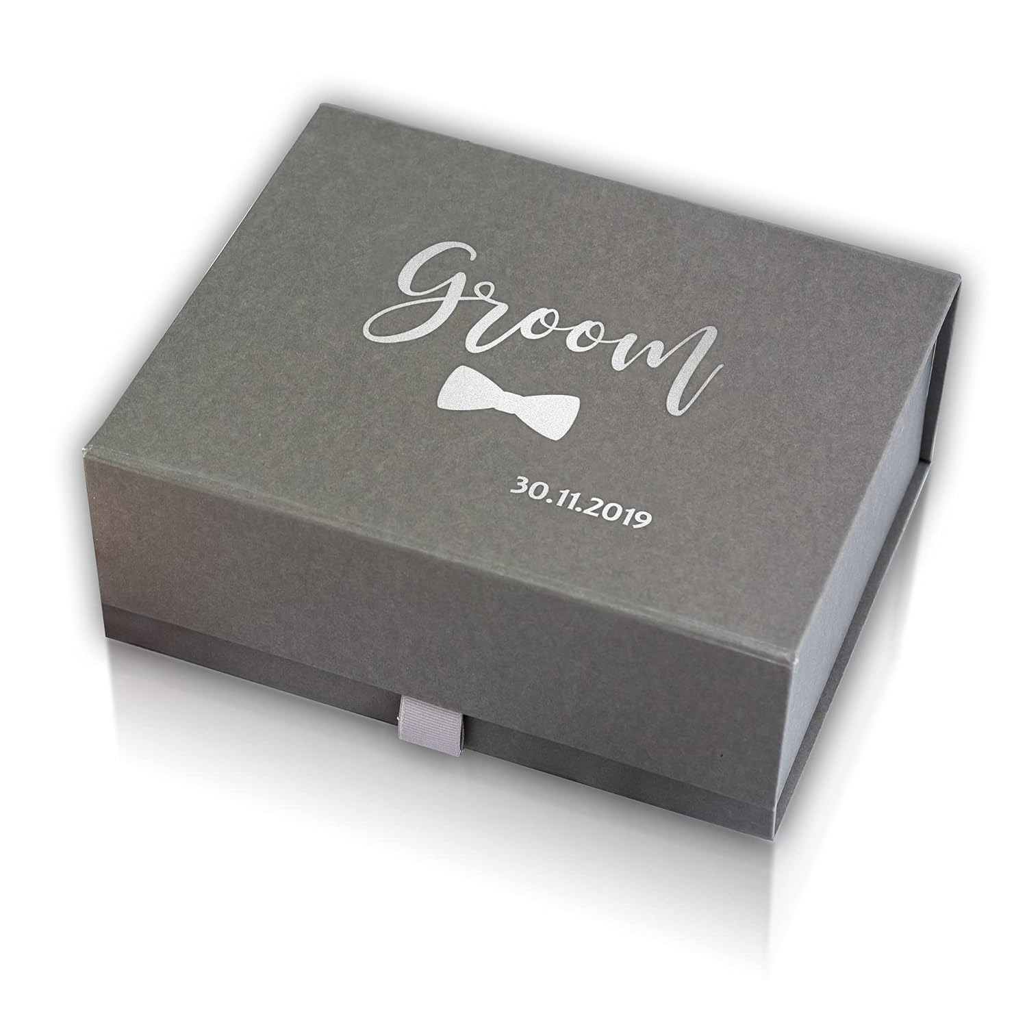 Pink Positive Custom Groom Gift Box Personalised with Wedding Date | Grey Magnetic Gift Box