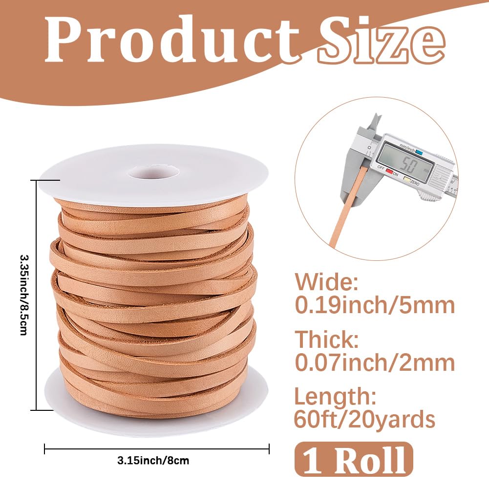 20 Yard (Ca. (91) cm) 5mm Flaches Echtleder Kordelband Flechtband Garn Rindslederschnur Spitze Kordel Seil Für Halsketten Armbänder Schmuckherstellung Bastelarbeiten Wickelarbeiten