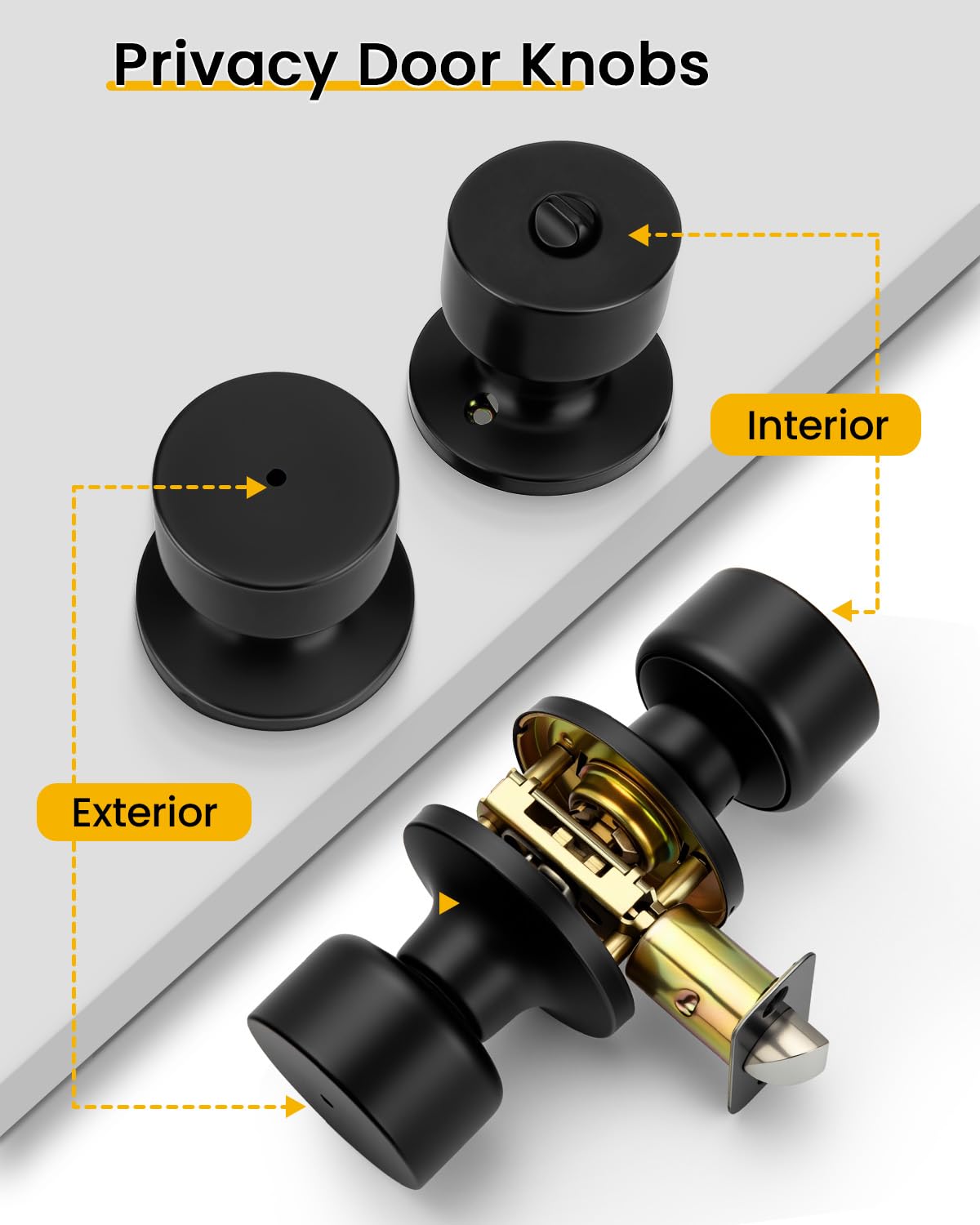 Matte Black Door Knobs - 6 Pack Privacy Locks -5