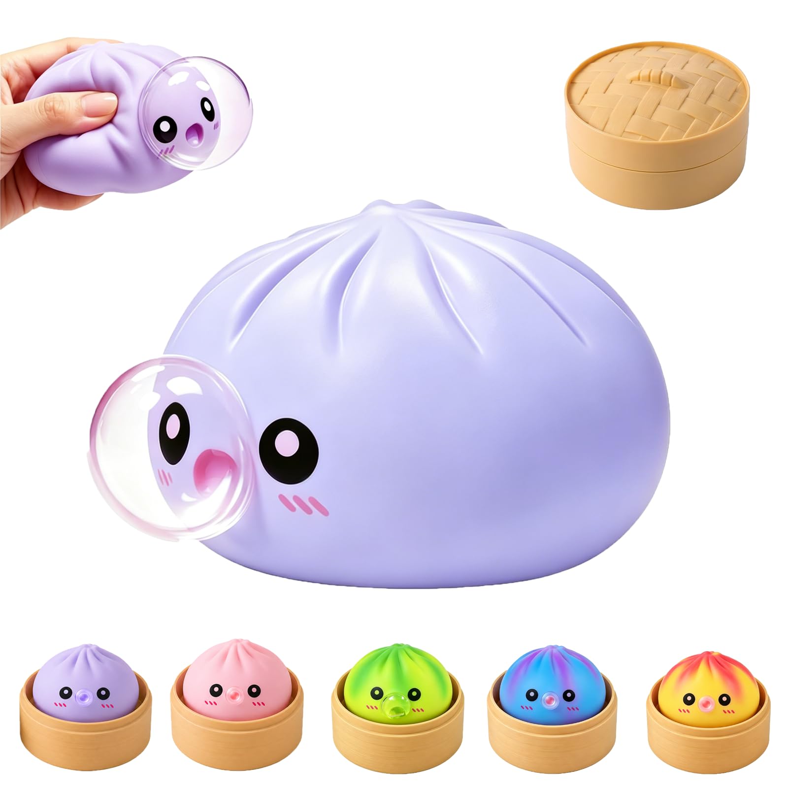 Photo 1 of 2026 Upgrade Squishy Dumplings Mystery Box,New Dumplings Squishys Blow Bubbles,Toy Dumplings Stress Balls Fidget Sensory Balls,Rainbow Dumplings,Cute Anxiety Relief Fidget (Purple)