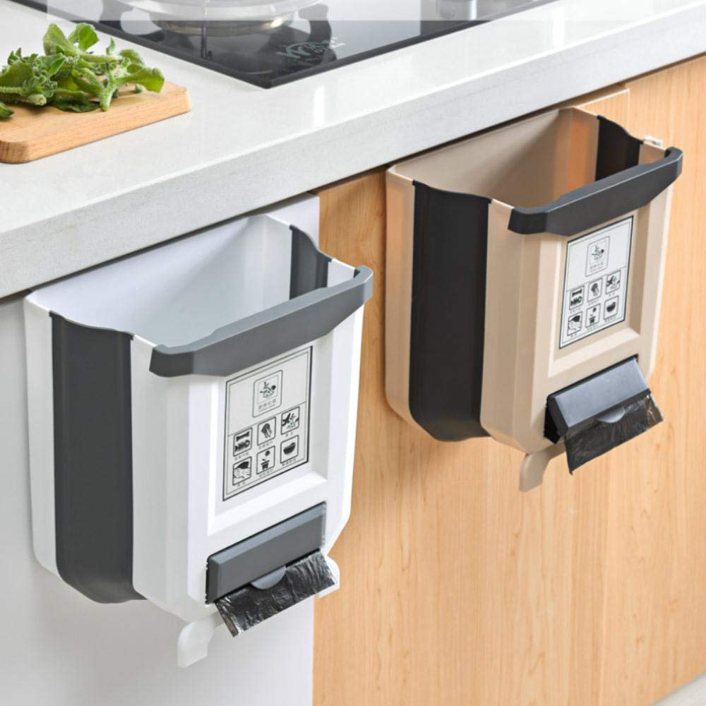 Pattumiera Sospesa Pieghevole Per Cucina 6L - In Plastica, Da Appendere A Sportello O Parete, Per Bagno E Camera