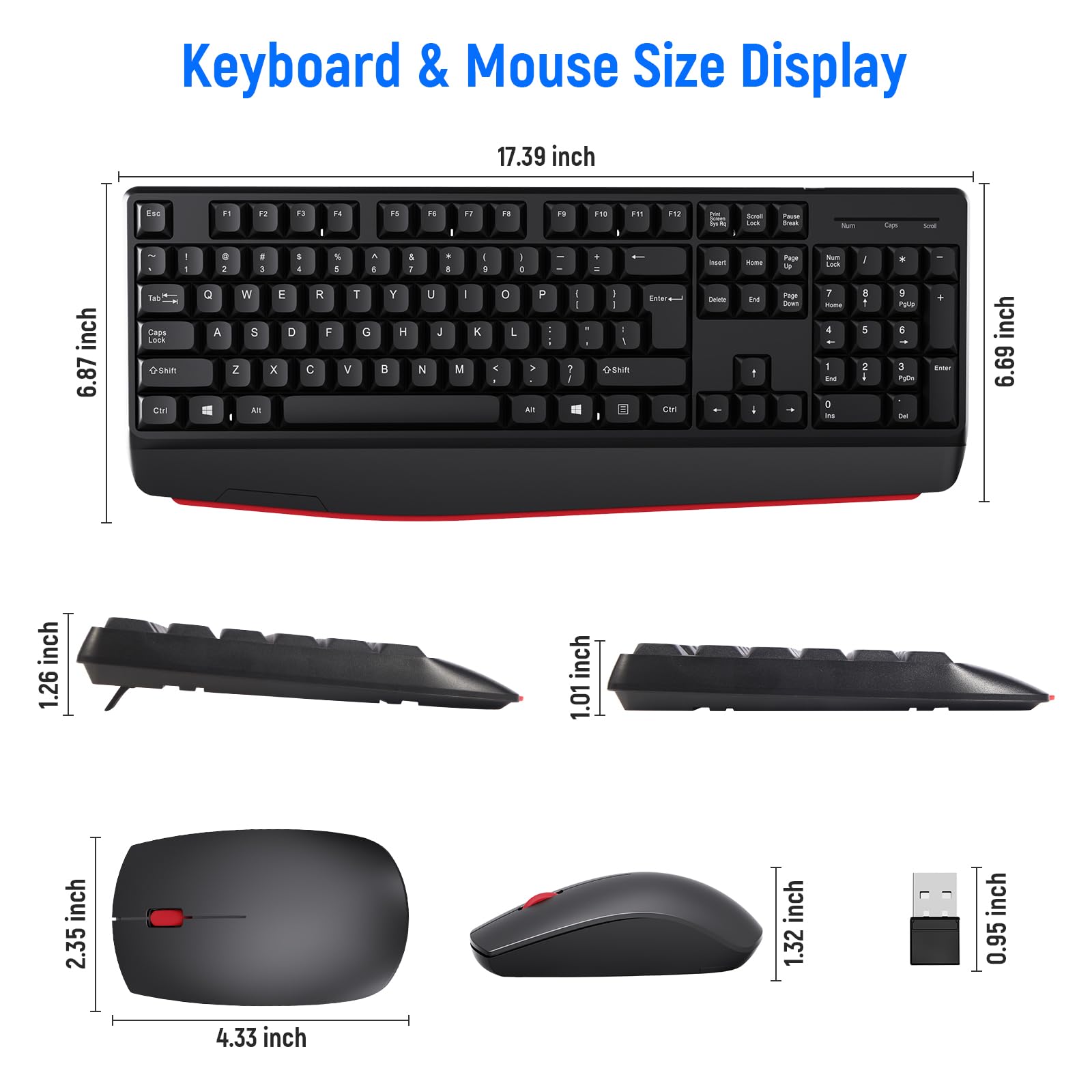Tastiera wireless e mouse combinata, layout QWERTY 2.4G, tastiera meccanica dal design ergonomico, set per Windows, PC, laptop, notebook, computer con ricevitore USB-A e USB-C 2 in 1