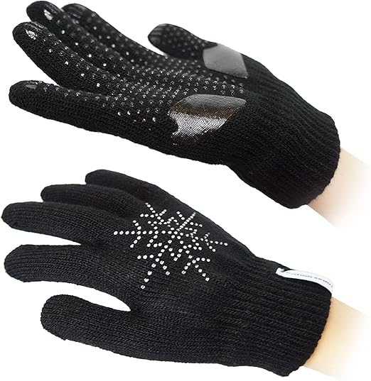 SkatingSpirit Gel Padded Ice Skating Gloves with Rhinestone Snowflakes (1 Pair), Anti-Slip Gripper Gloves Warm Mitten