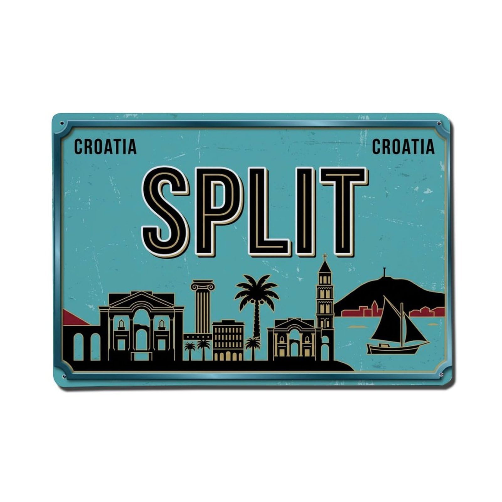 Xanthor Style Vintage Travel Split Croatia Palace Beach Metal Tin Sign