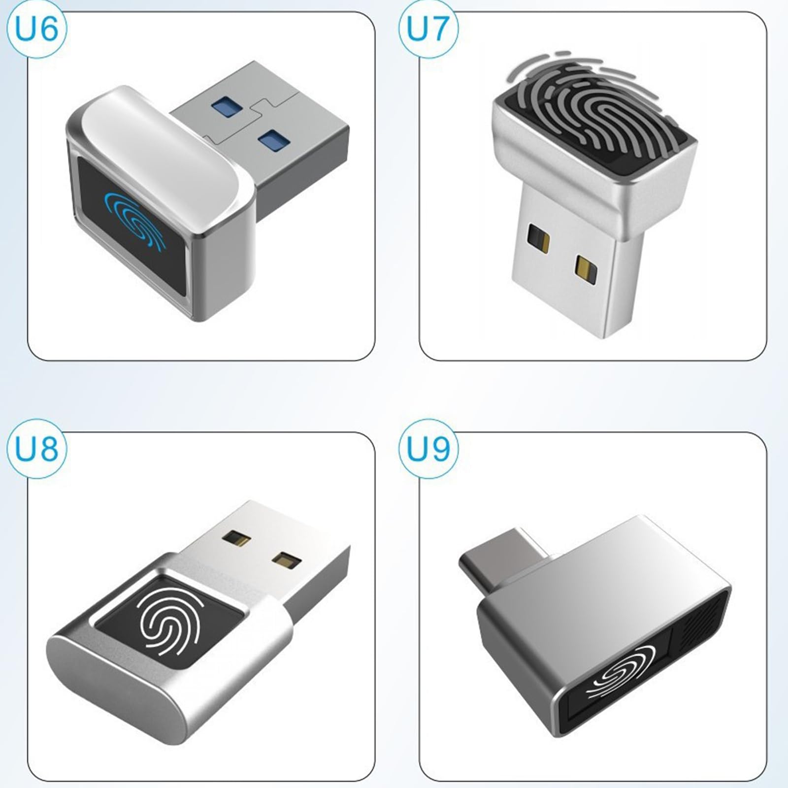 Sensor de huellas dactilares USB para PC, 360°, lector de huellas dactilares USB hasta 10 ID, lector de huellas dactilares biométrico para Windows 10 Hello, Plug & Play Fingerprint Key, plata