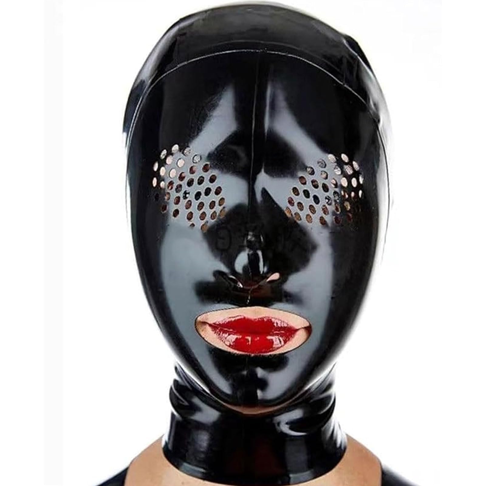 PRLBESL Latex Hood Halloween Full Face Mask Rubber Head Mask Micropores Handmade Special Cool for BDSM Wear Unisex(Size:S-63CM)