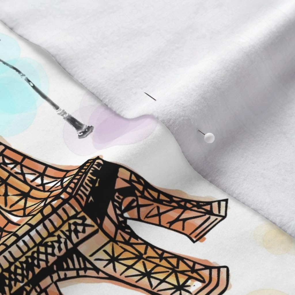Spoonflower Fabric - Paris Watercolor Travel Vacation Heart Hand Drawing Printed on Polartec(R) Fleece Fabric by The Yard - Sewing Blankets Loungewear and No-Sew Projects