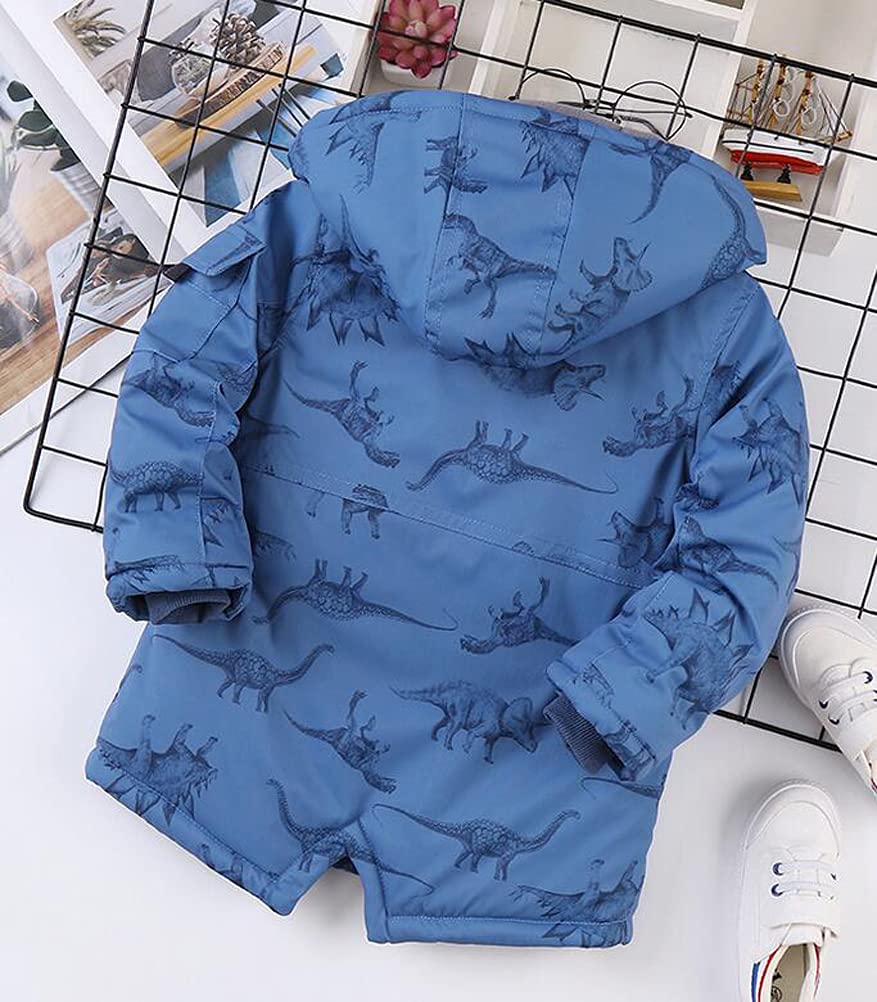 Doudoune Garçon Manteau Enfant garçon Veste Matelassée à Capuche et Imprimé Dinosaure pour Enfants 3-13 Ans