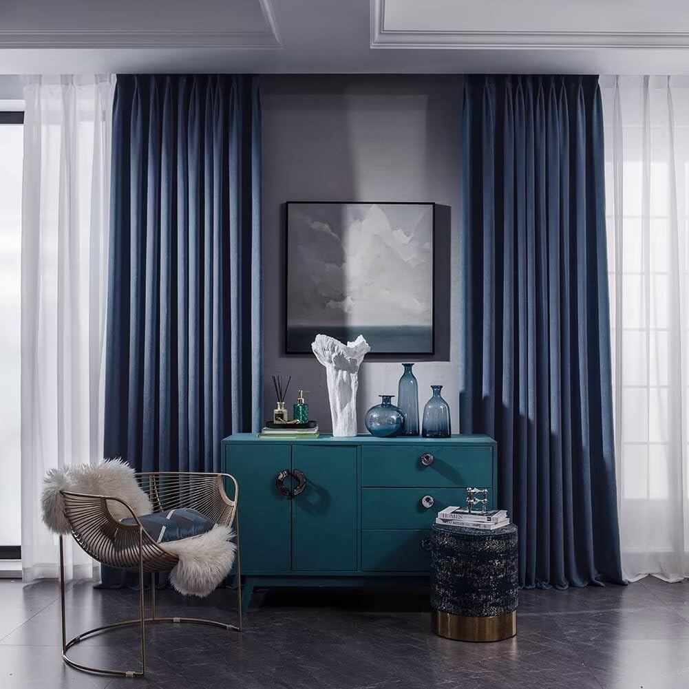 Blackout Curtains For Bedroom StangH Navy Blue Velvet Curtains 84 Inches -  Luxury Decor Blackout Thermal Insulated Sliding Door Curtains Drapes With  Dual Rod Pocket For Living Room/Guest Room, Navy Blue, W52, image size:1001x1001