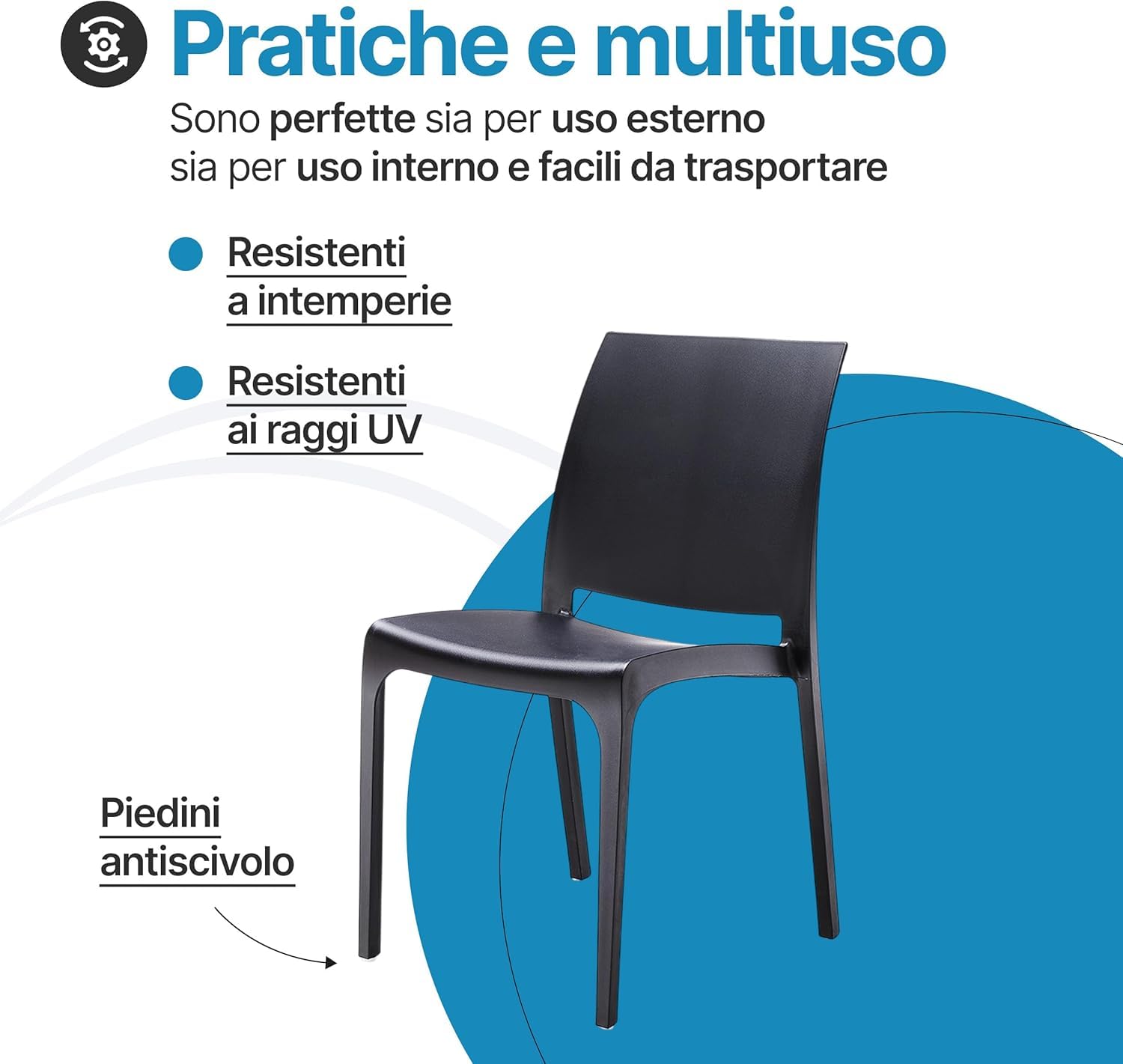 Tomaino - Tavolo da Giardino con Sedie per Esterno - Set Lion King composto da Tavolo King con 6 Sedie Volga Impilabili - Balcone, Veranda (Bianco)