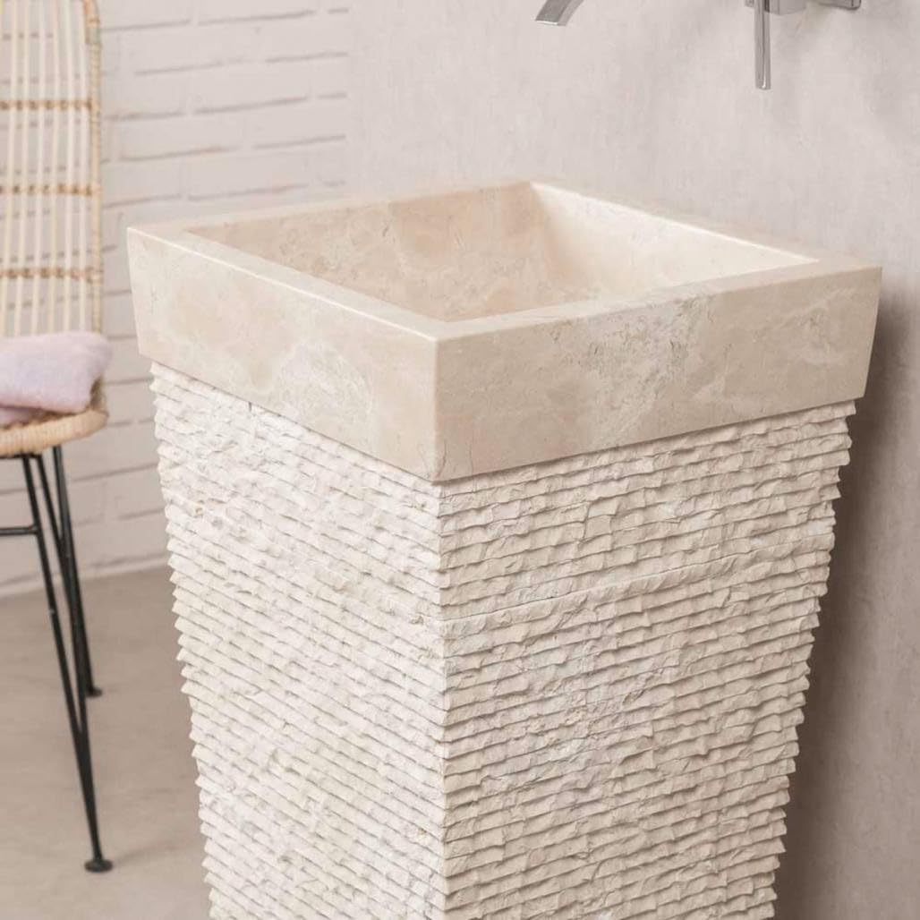 wanda collection - Lavabo de pie piramidal de Piedra para Cuarto de baño Habana Crema