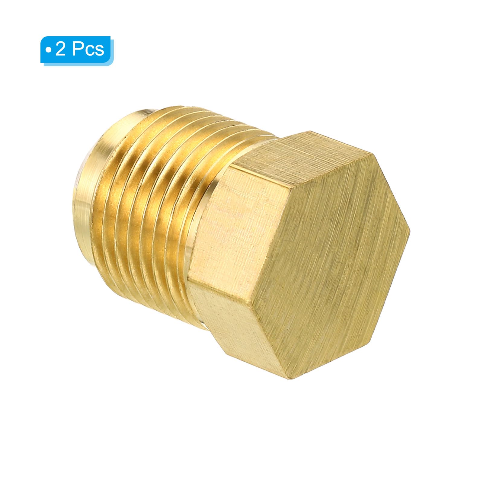 PATIKIL Male 5/8" Brass Seal Plug, 2 Pack SAE Flare Tube Fitting 45 Degree Hex Pipe Fittings for Air Conditioner Refrigeration - Image 3