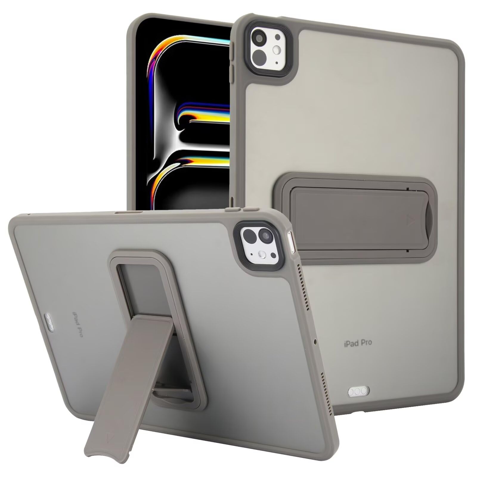 iPad Mini7ケース Mini6 ケース スタンド機能付き 半透明 ケース 耐衝撃 iPadmini6 カバー 背面 はめ込み iPadmini7 ケース iPad 8.3インチ PC+TPUケース,グレー