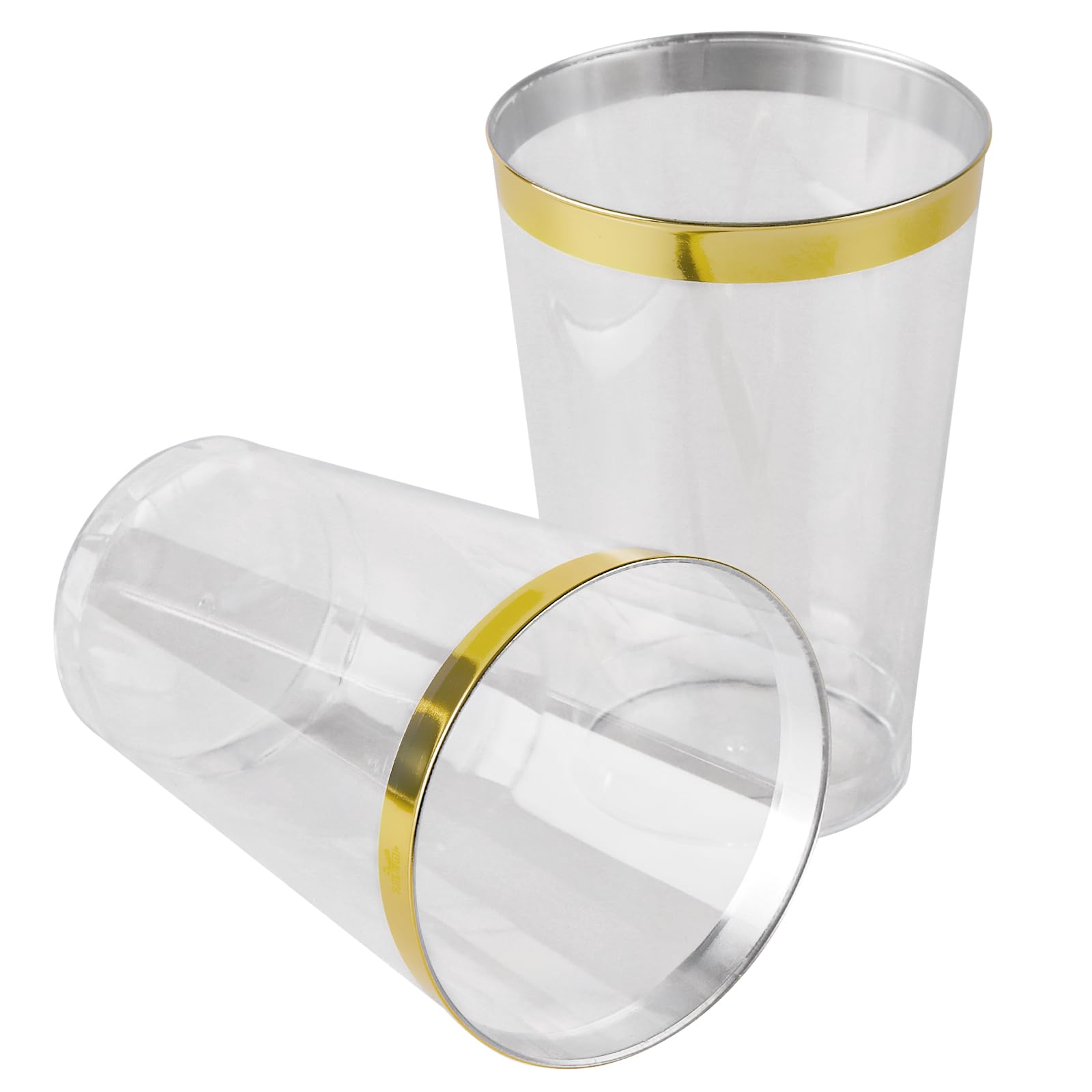 PINGEUI 80 bicchieri di plastica con bordo dorato, 360 ml, trasparenti, riutilizzabili, per feste, cocktail, champagne, birra, champagne, martini, dessert