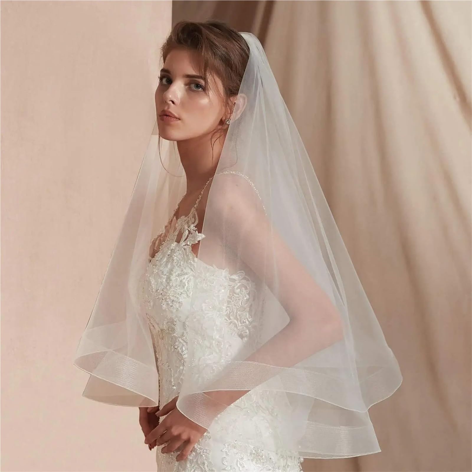 Velo Novia 2 uds Velo de Novia de 2 Capas con Peine velos de Boda de caída Corta for Novia for Mujer
