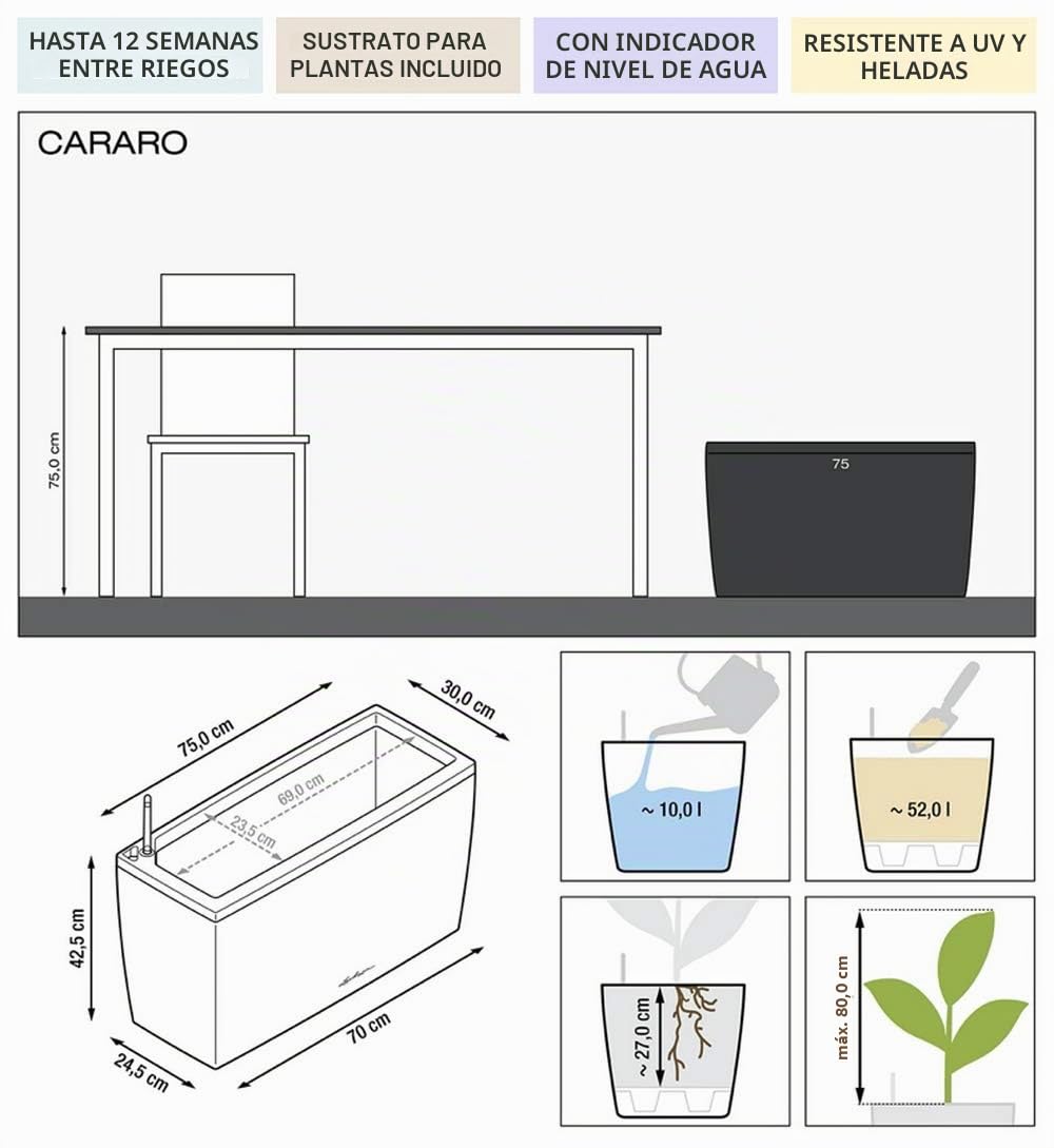 LECHUZA CARARO Premium Antracita Metalizada 18803