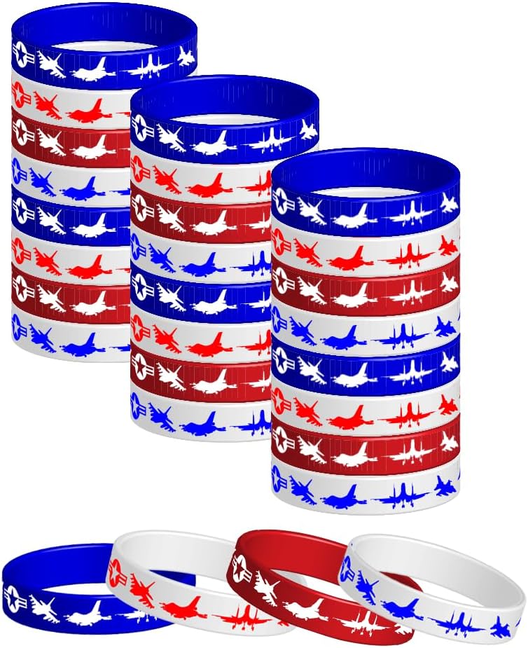 CupaPlay 24PCS Fighter Jet Silicone Rubber Bracelets Airplane Military Aircraft Plane Theme Party Favor and Supplies Decoration