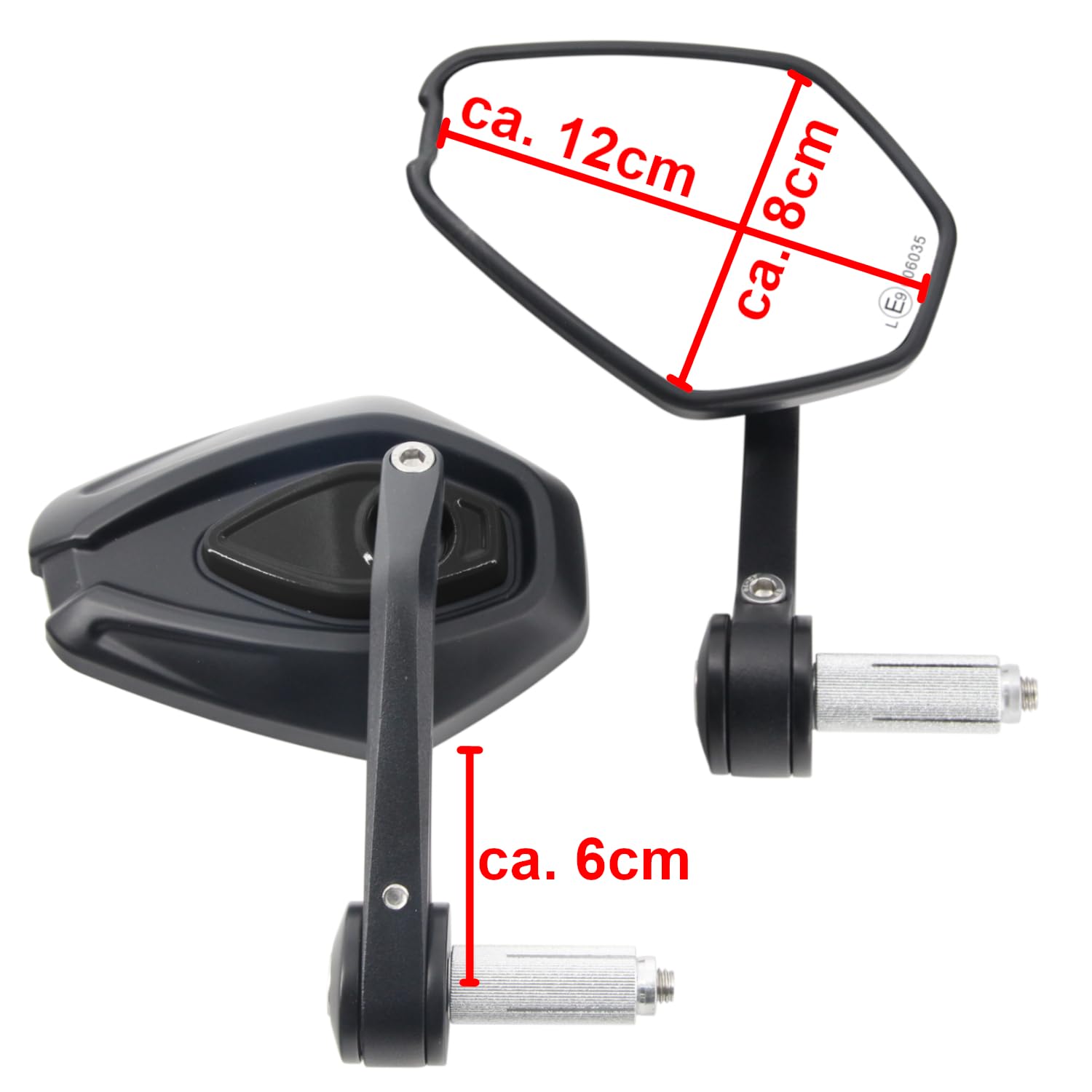 Area1 Universal Handlebar Mirror, 2 Piece Motorcycle Handlebar Mirror With E Homologation 360 °, 360 ° Rotate Motorcycle Handlebar Mirror, Side Mirror 7/8 '' 22mm