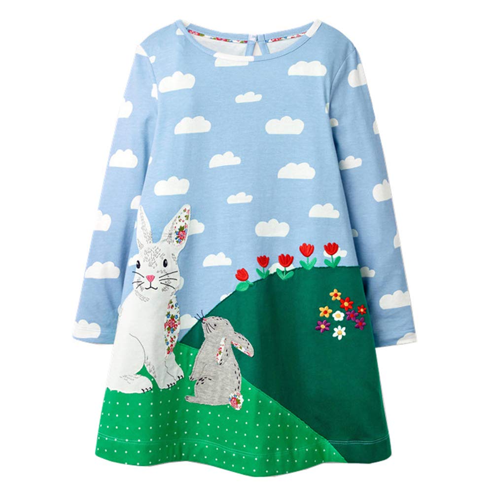 VIKITALittle Girls Cartoon Stripe Short Sleeve T-Shirt Dresses 1-8 Years