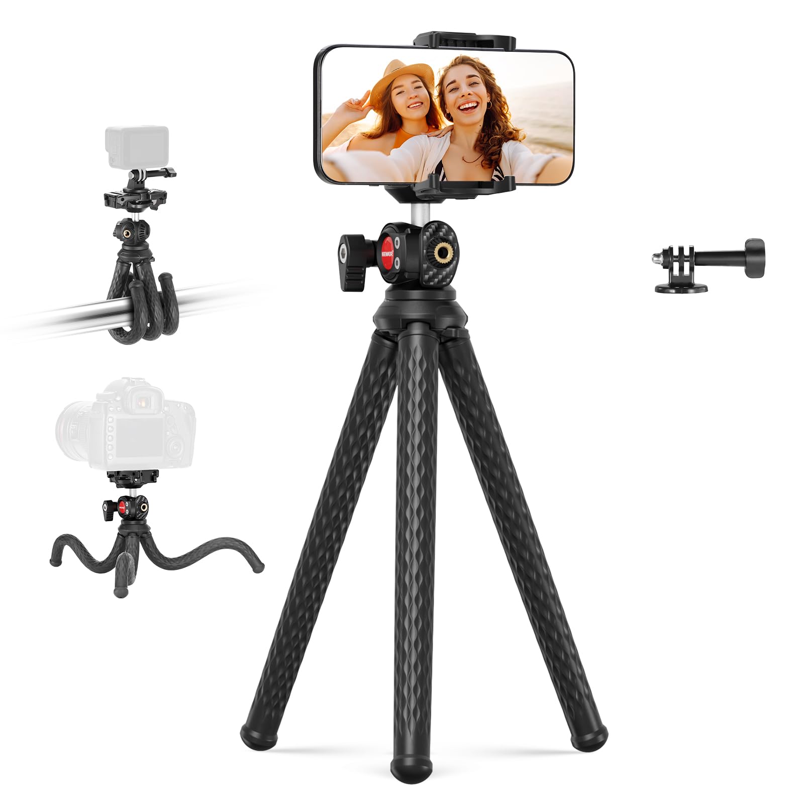 NEEWER Flexibles Handy Stativ, Kleiner Mini Tischständer für Kamera mit verstecktem Telefonhalter Action Kamera Halterung Adapter kompatibel mit iPhone GoPro DJI Insta360 Samsung für Vlog Video, TP34