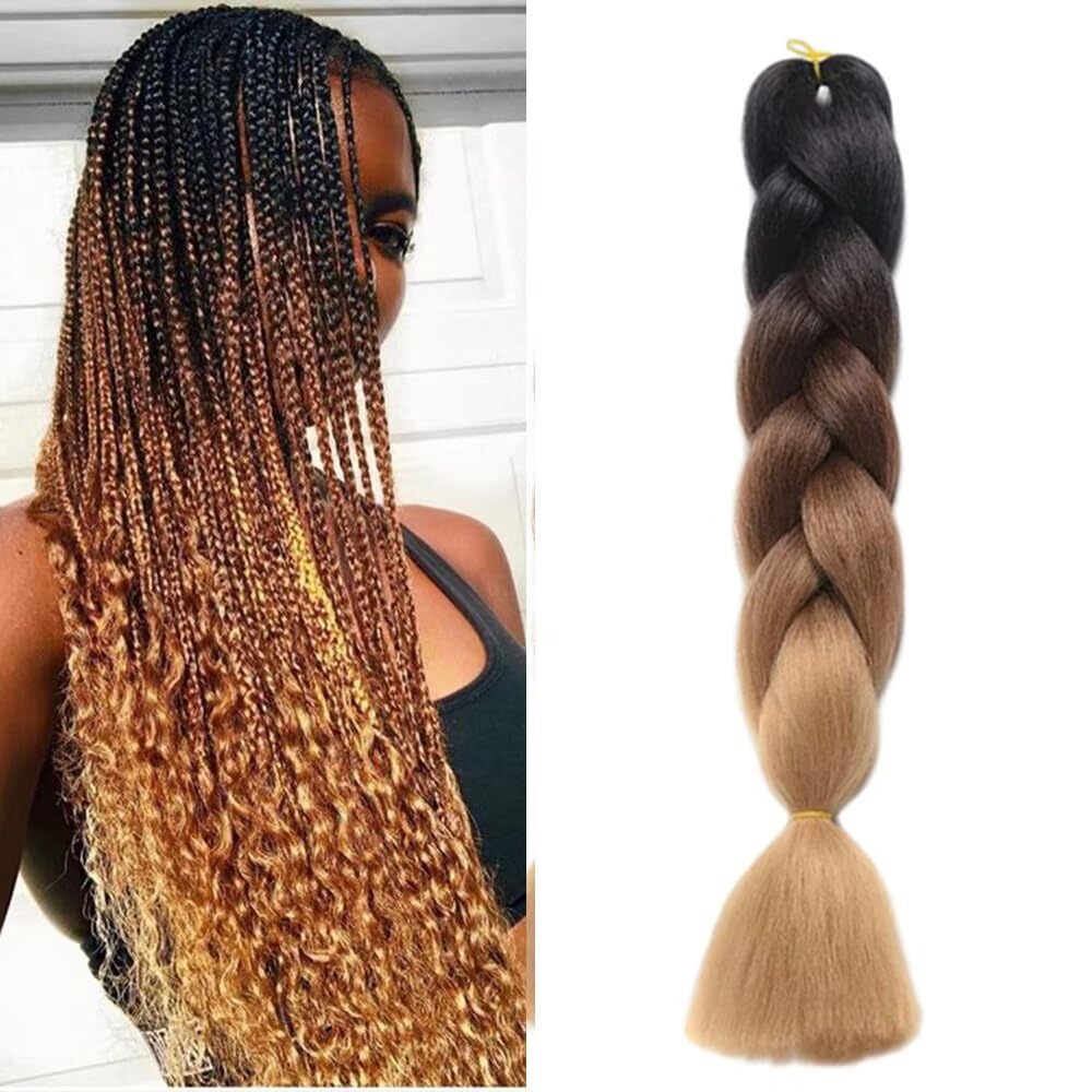 Kunsthaar Zum Einflechten Easy Braid Vorgedehnte Braids Extensions Schwarz/Dunkelbraun/Hellbraun HaarverläNgerungen 24 Zoll 1pc Haar Zum Einflechten Braids ZopfverläNgerungen (Deep/Light Brown)