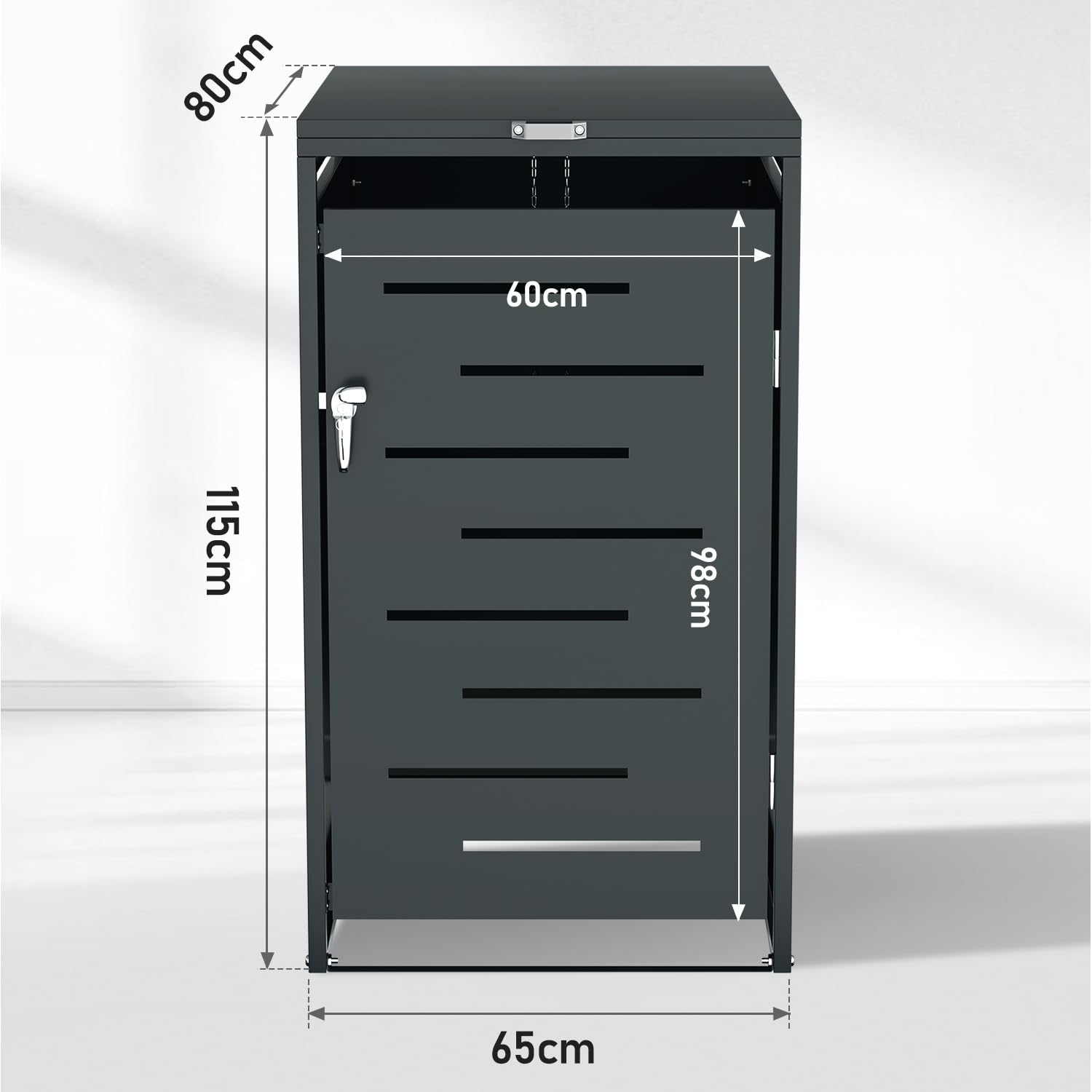 Mülltonnenbox 1er für 1 x 120L/240L Tonne, Mülltonnenverkleidung aus Verzinktem Stahl, Wetterfest, Abschließbar, mit Gasdruckdämpfer, Anthrazit