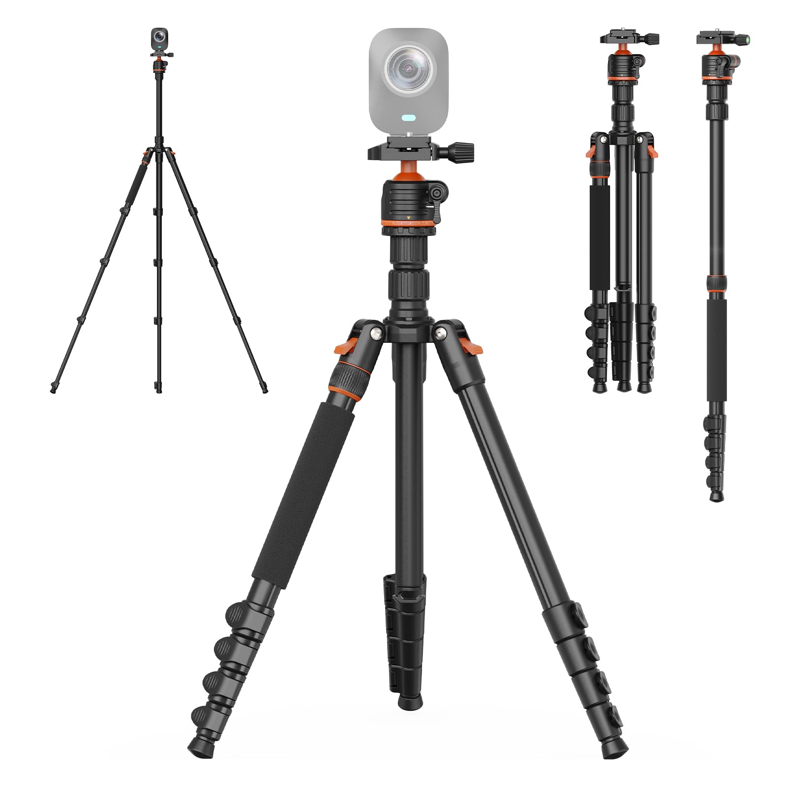 NearStream Camera Tripod Stand with 360° Ball Head Detachable, Adjustable Height 21" to 72", 9 lbs Load, Foldable Aluminum Heavy Duty Tripod/Monopod