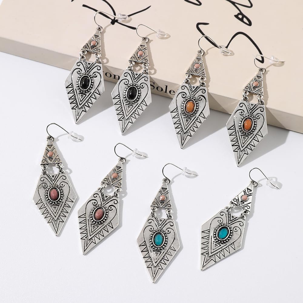 Boho Turquoise Earrings for Women Vintage Western Dangle Earring for Women - Image 5