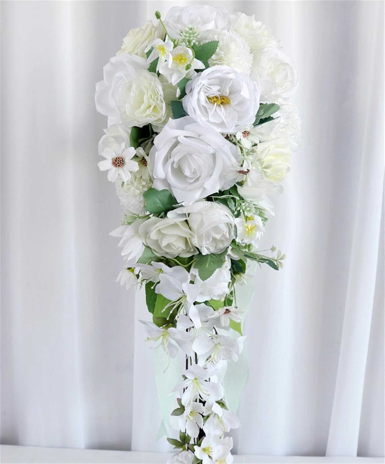 Bouquet da sposa a cascata per sposa e damigella d'onore, fiori artificiali realistici, bouquet di gocce d'acqua per matrimoni e anniversari, decorazione elegante