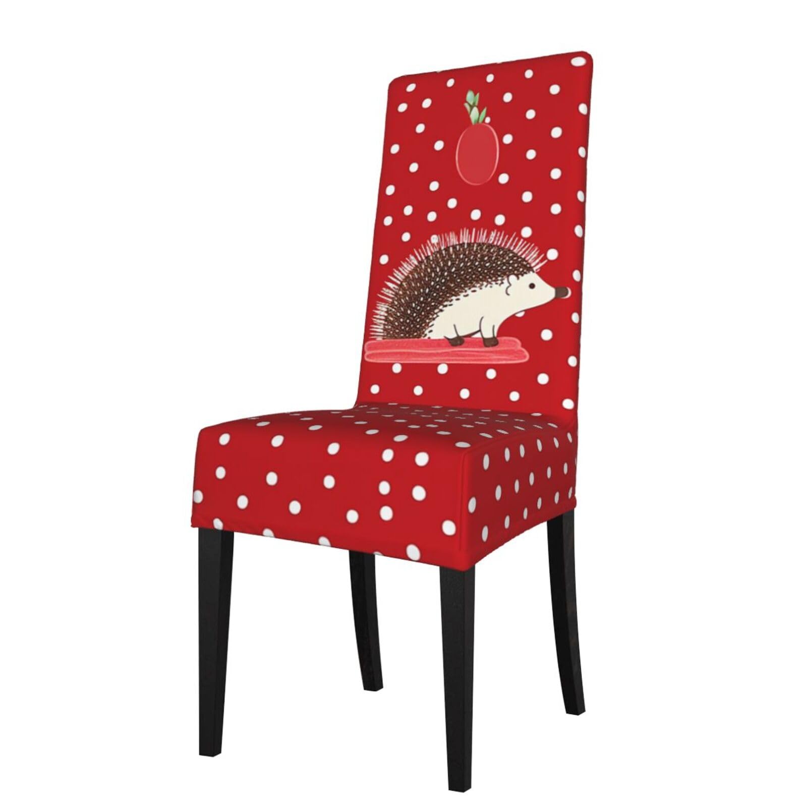 FodPand Red Polka dot Hedgehog Dining Room Chair Cover Stretch Parsons Chair Slipcovers Removable Washable Chair Protectors Cover High Elastic Seat Protector for Home,Kitchen, Hotel, Banquet
