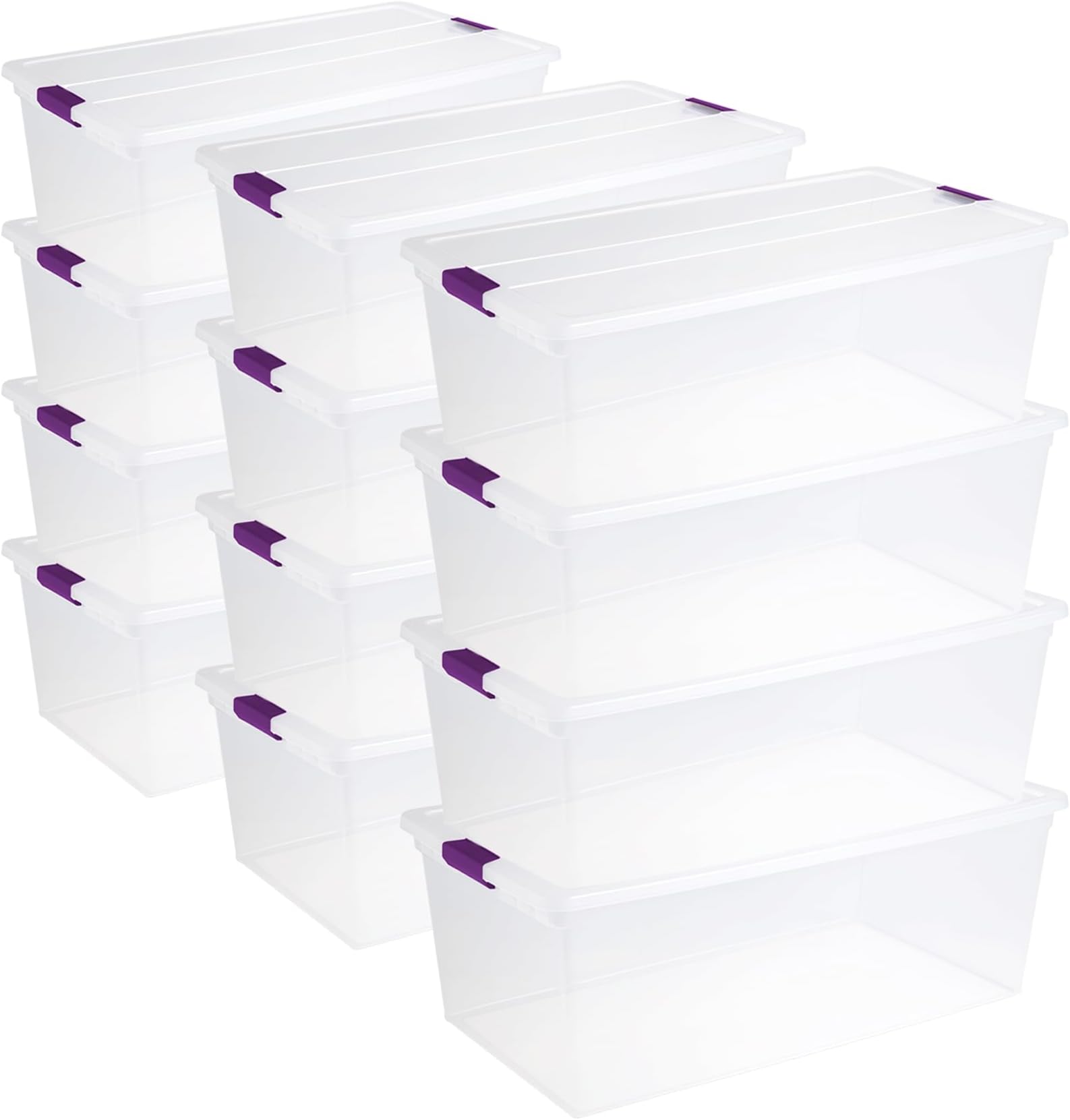 Sterilite 12-Pack 110 Quart ClearView Latch Box, Stackable Organizer Bins with Latching Lids - Clear Plastic Organization Containers for Closet, Bedroom, Shelving Units and Everyday Home Storage